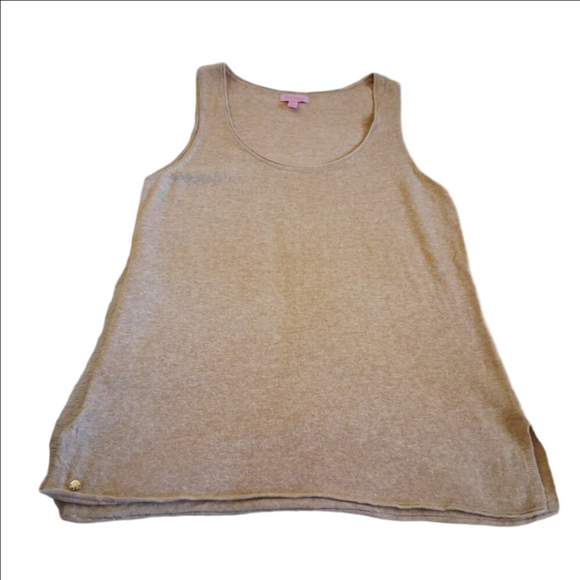 Lilly Pulitzer Women's Large Gold Metallic Linen Blend Lightweight Knit Tank Top - Picture 4 of 13